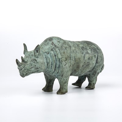 Lot 890 - Modern School Rhino green patinated bronze...