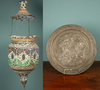 Lot 471 - A Middle Eastern enamel decorated hanging lantern