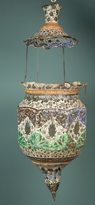 Lot 471 - A Middle Eastern enamel decorated hanging lantern