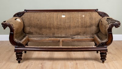 Lot 224 - A 19th century mahogany sofa, with scroll ends,...