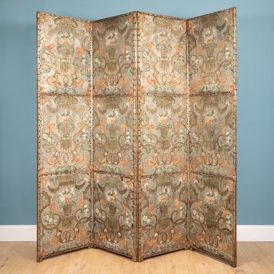 Lot 443 - An antique leather screen