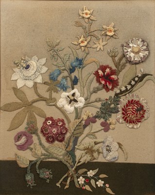Lot 70 - An early 18th century floral silkwork picture,...