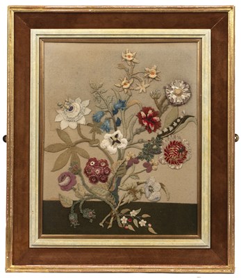 Lot 70 - An early 18th century floral silkwork picture,...