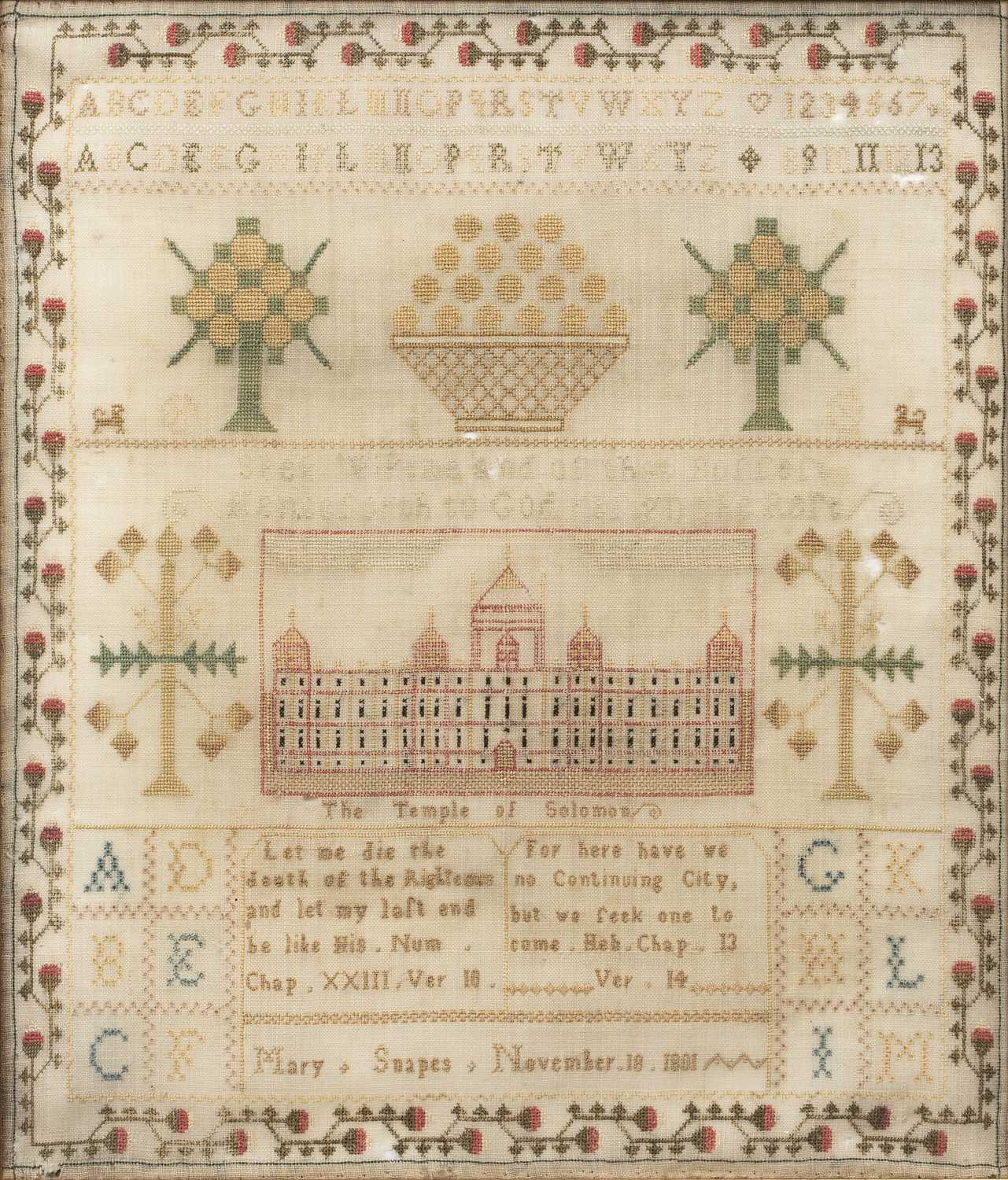 Lot 71 - A George III alphabet sampler, The Temple of...