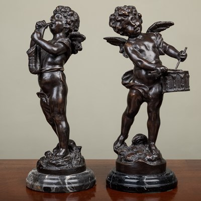 Lot 442 - A pair of Bronze figures of cherubs