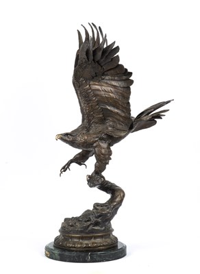 Lot 118 - Jules Moigniez, bronze of an eagle taking...