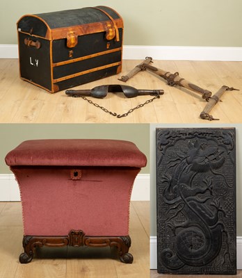 Lot 219 - A French canvas and leather dome-topped trunk...