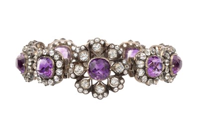 Lot 60 - An amethyst set panel bracelet, designed as a...