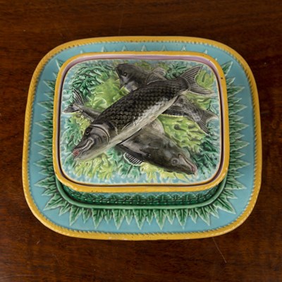 Lot 257 - George Jones majolica sardine box, cover, and...