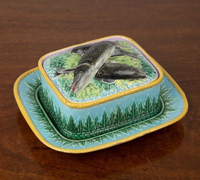 Lot 257 - George Jones majolica sardine box, cover, and...
