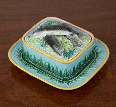 Lot 257 - George Jones majolica sardine box, cover, and...