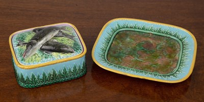 Lot 257 - George Jones majolica sardine box, cover, and...