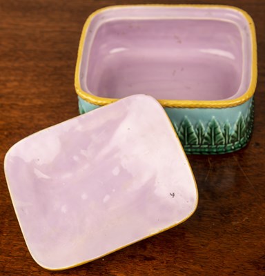 Lot 257 - George Jones majolica sardine box, cover, and...