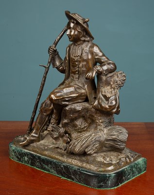 Lot 18 - A 19th century bronze sculpture of a harvester resting on a tree stump