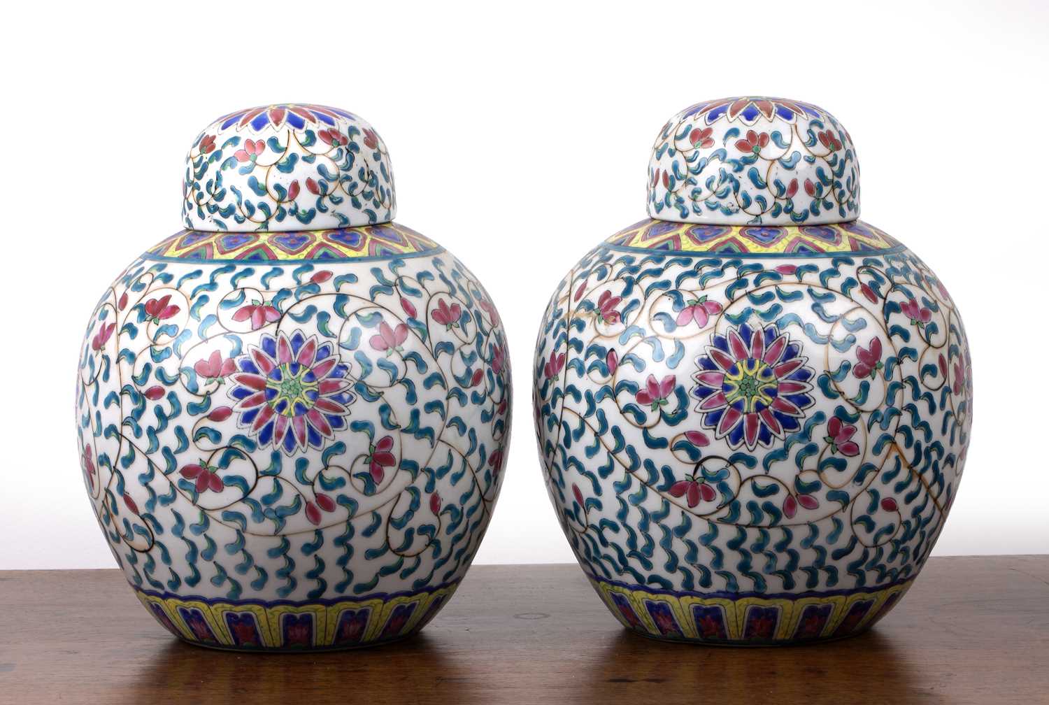 Lot 65 - Pair of ginger jars and covers Chinese, 20th...