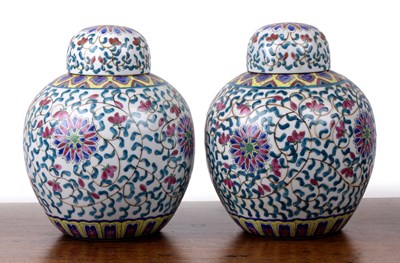 Lot 65 - Pair of ginger jars and covers Chinese, 20th...