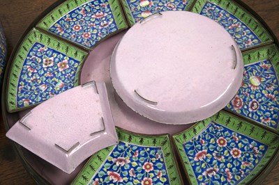 Lot 67 - Large Canton enamel hors d'oeuvre set Chinese,...