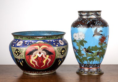 Lot 480 - Cloisonne vase of blue ground and a jardiniere...