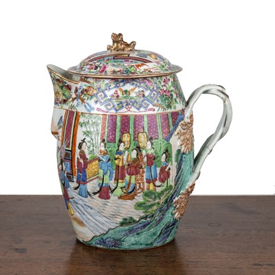 Lot 64 - Large Canton famille rose jug and cover...