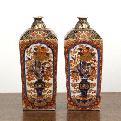 Lot 631 - Pair of Arita square bottle vases japanese,...