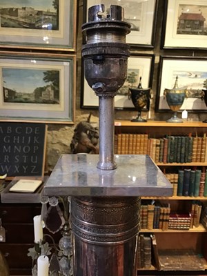 Lot 95 - A large pair of silver plated table lamps of...