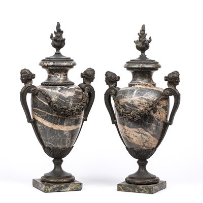 Lot 153 - A pair of 18th century marble urns of baluster...