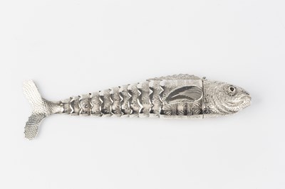 Lot 518 - A Continental silver articulated fish, the...