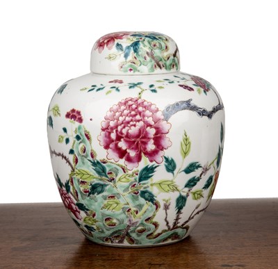 Lot 81 - Famille rose ginger jar and cover Chinese,...