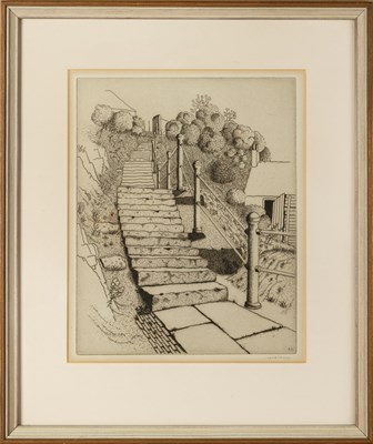 Lot 22 - David Strang (1887-1967) Village Steps signed...