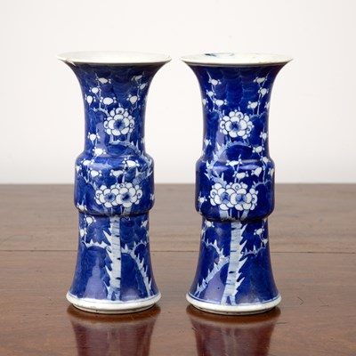 Lot 256 - Pair of blue and white porcelain Gu-shaped...