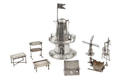 Lot 513 - A Dutch silver large model of a windmill, with...