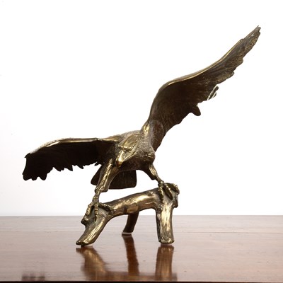 Lot 276 - Gilded bronze eagle depicted perched on a tree...