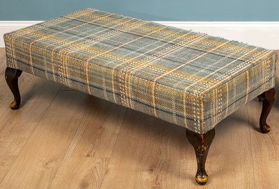 Lot 182 - A blue tartan upholstered footstool, 115cm w x...