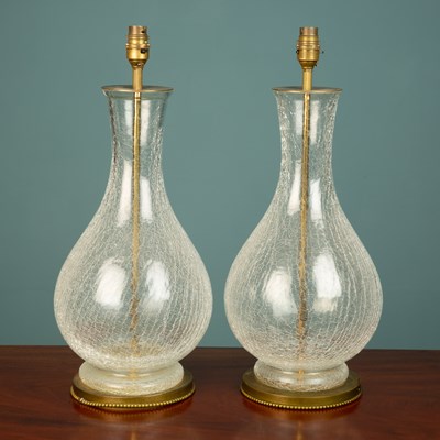 Lot 102 - A pair of modern crackle glass table lamps