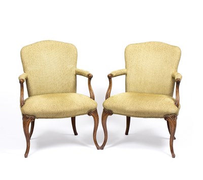 Lot 187 - A pair of Hepplewhite style upholstered open...