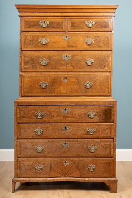 Lot 542 - An 18th century walnut secretaire chest on chest