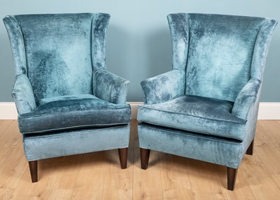 Lot 261 - A pair of Duresta armchairs, blue fabric...