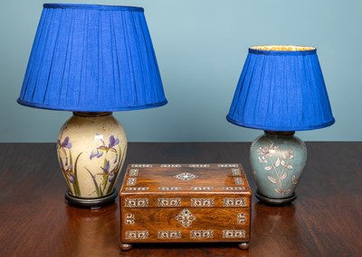 Lot 152 - Two modern table lamps decorated with flowers,...