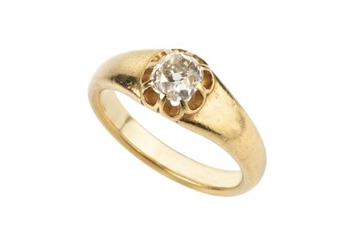 Lot 138 - A diamond single stone gypsy ring, the cushion-...