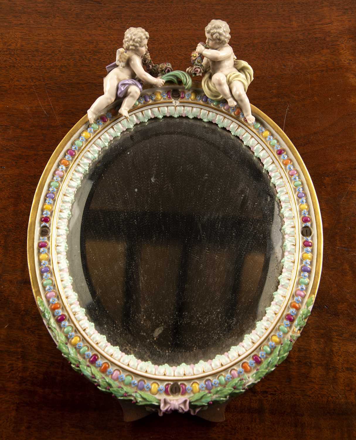 Lot 196 - Meissen oval porcelain dressing table mirror...