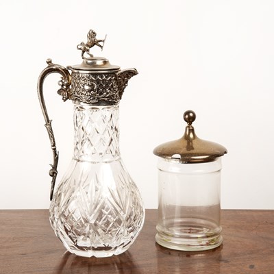 Lot 200 - Heavy glass and silver plated claret jug with...