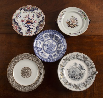 Lot 247 - Four ceramic warming plates and a blue and...