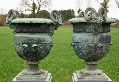 Lot 1137 - A pair of 18th or 19th century bronze urns designed by Claude Ballin