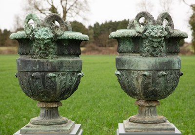 Lot 1137 - A pair of 18th or 19th century bronze urns designed by Claude Ballin