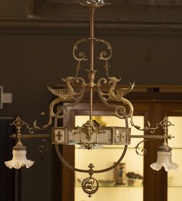 Lot 113 - Pendant three branch ceiling light early 20th...