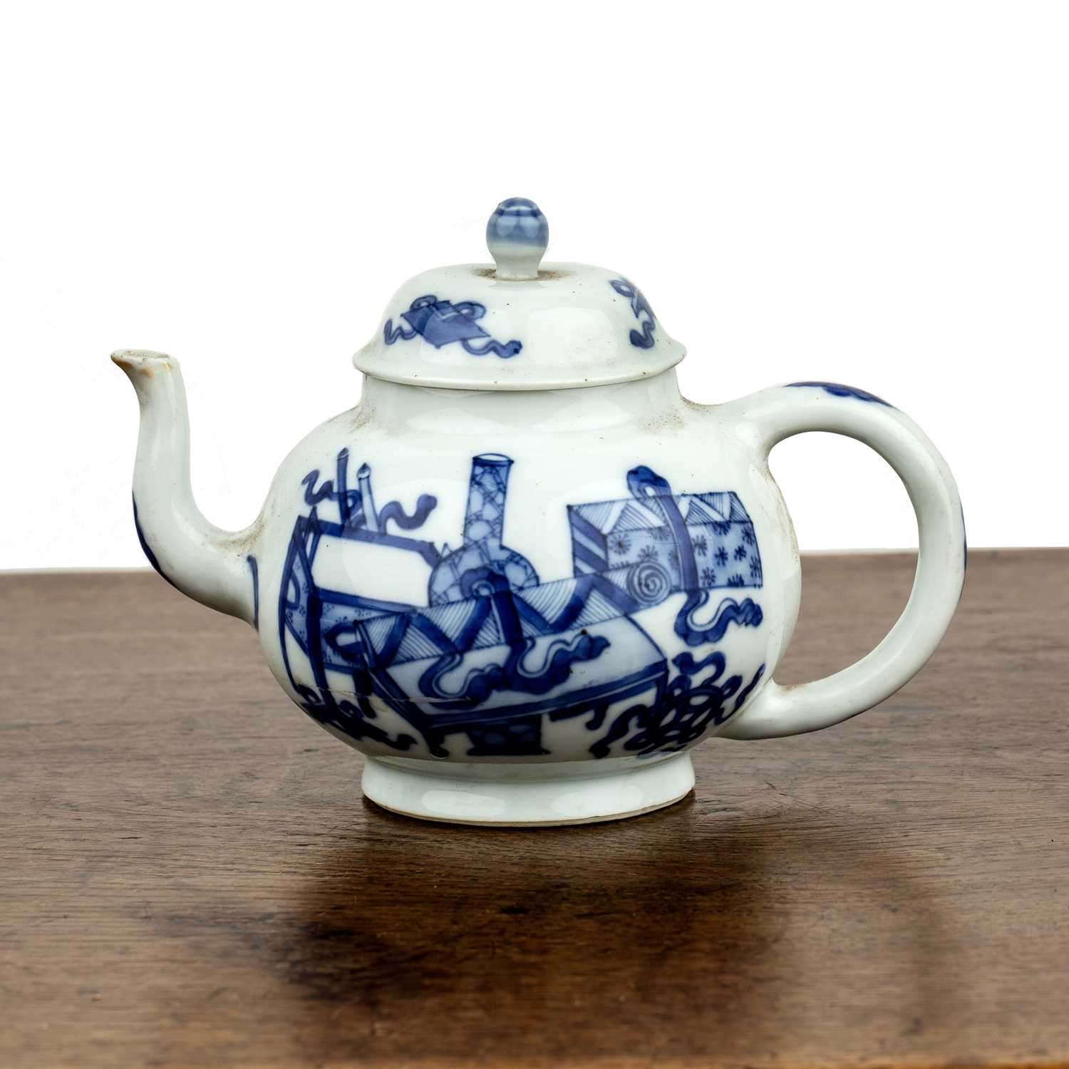 Lot 428 - Blue and white teapot Chinese painted with...