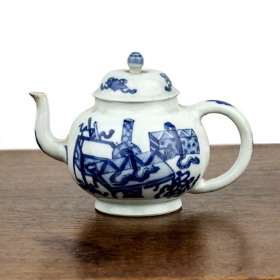 Lot 428 - Blue and white teapot Chinese painted with...