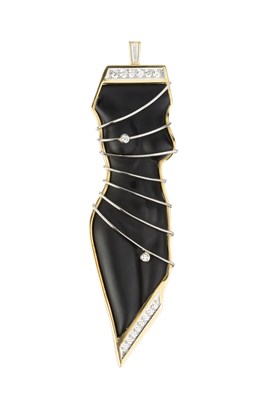 Lot 221 - An onyx and diamond pendant/brooch by...