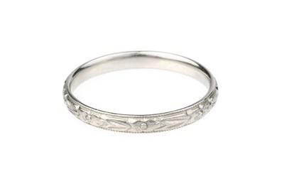 Lot 153 - A platinum wedding band, of court section...