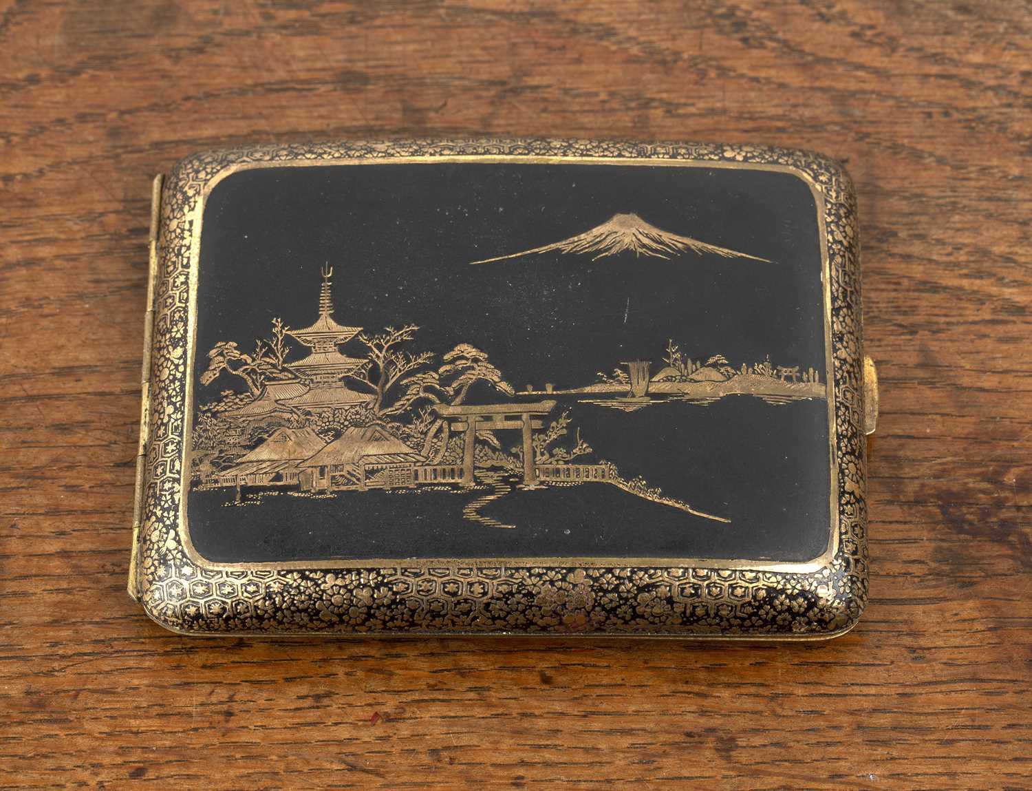 Lot 478 - Niello cigarette case Japanese decorated